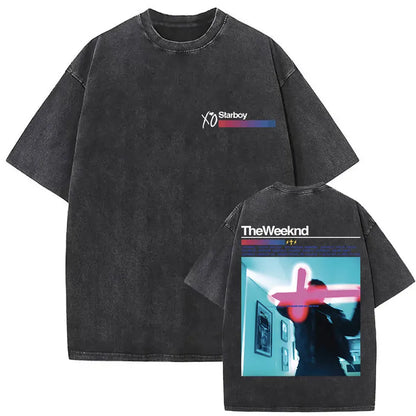 The Weeknd XO Tour 2025 Vintage Washed T Shirt Men's Women Pop Music Short Sleeve T-Shirts Rap Hip Hop Gothic Clothing T-shirts