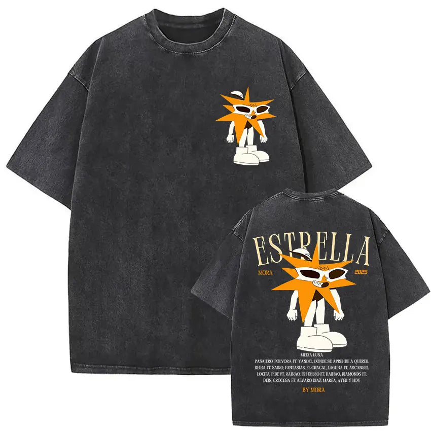 Limited Rapper Mora Washed Vintage T-shirt Lo Mismo De La Otra Vez Tour 2025 T Shirts Men Women Hip Hop Fashion Pop Music Tshirt