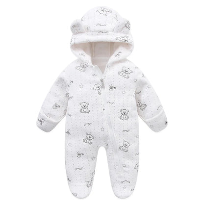 OLEKID 2025 Autumn Winter Newborn Baby overalls Plus Velvet Hooded Kids Baby Girl Rompers 0-1 Years Toddler Boy Jumpsuit Outfits