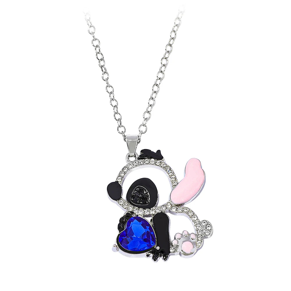 Lilo & Stitch Heart Rhinestone Necklace for Girls Anime Charms Pendant Fashion Jewelry Aesthetic Accessory Birthday Gift