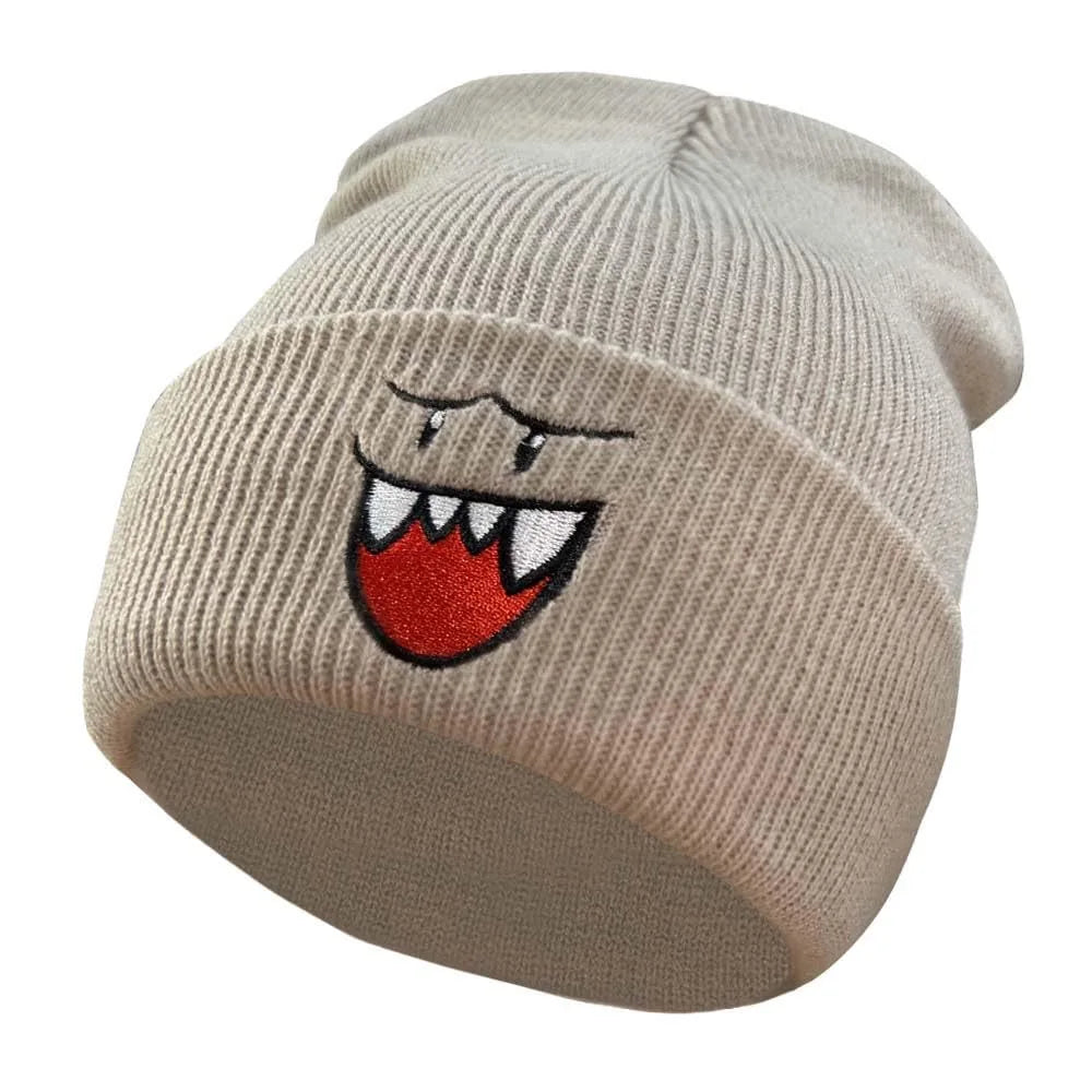 Happy Face embroidered knitted hat, autumn and winter couple outdoor sports event casual warm woolen hat, bean hat