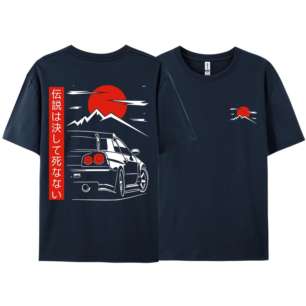 Japanese Style Car JDM Culture GTR Racing T Shirts Men Women Street Wear Original Design Oversized 100% Cotton Couple Tops Tees