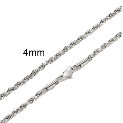 Ropes Long Necklace for Men Women,Stainless Steel Minimalist Twist Rope Chain Necklace,Punk Gold Silver Black Color 2 TO 5mm