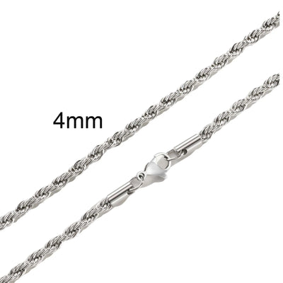 Ropes Long Necklace for Men Women,Stainless Steel Minimalist Twist Rope Chain Necklace,Punk Gold Silver Black Color 2 TO 5mm