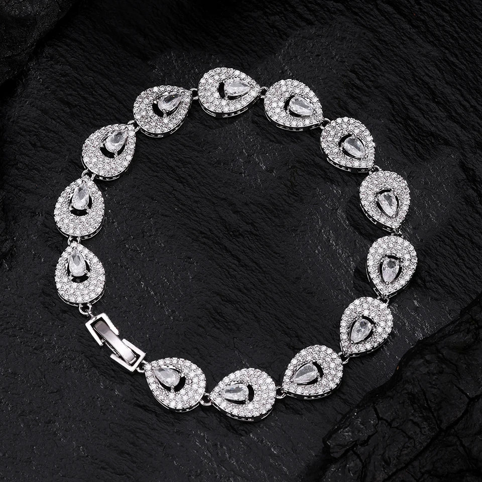 ZAKOL Classic Geometric Water Drop CZ Bracelet for Women Bridal Gorgeous Buling Zircon Party Wedding Jewelry