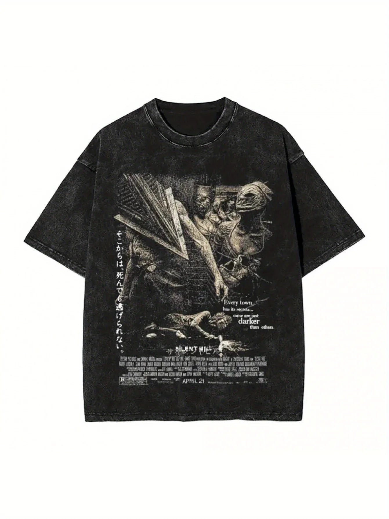 Silent Hill Washed T Shirt Streetwear Hip Hop Vintage T-Shirts Horror Movie Game Tees Tops Men Women Cotton Harajuku Printed