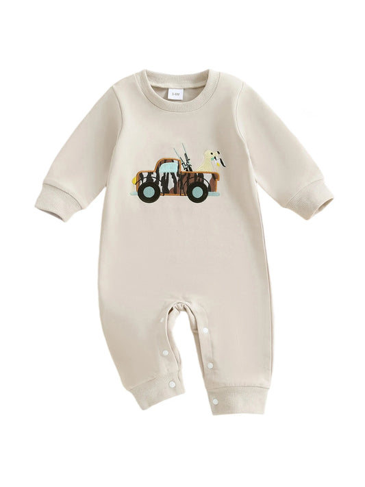 Adorable Toddler Dinosaur Print Hooded Romper Cozy Long Sleeve Jumpsuit for Baby Boys Cute Fall Outfit