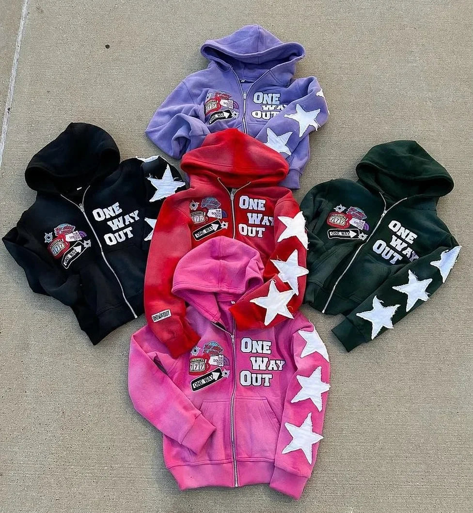 New retro punk oversized men hoodie sweatshirt Harajuku hip-hop high street pattern zipper sweatshirt men and women Y2K