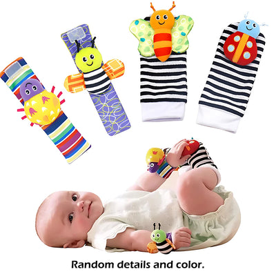 4pcs Baby Rattle Toys Cute Stuffed Animals Wrist Rattle Foot Finder Socks 0~24 Months for Infant Boy Girl Newborn Gift