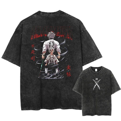Demon Slayer Uzui Tengen Anime T Shirt Men Cotton Vintage Washed Tshirt Women Oversized Harajuku Streetwear Tshirt Casual Tops