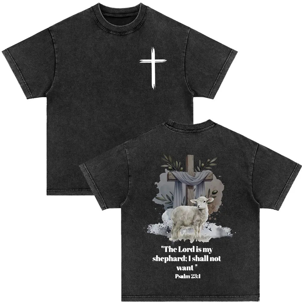 Christian Strength in Jesus Bible Verse Vintage Washed T-shirts Men Women Fashion Harajuku Oversized T Shirt 100% Cotton T-shirt