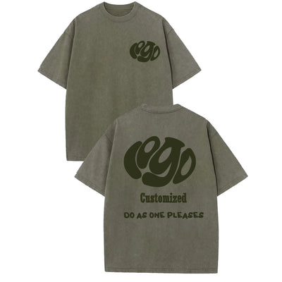 Customized logo T-shirt, handmade image oversized T-shirt, heavy washed retro T-shirt, hip-hop style casual wear, 100% pure cott