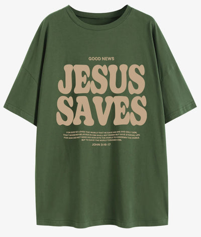 Good News Jesus Saves for God Oversized T-Shirt Jesus Apparel Christian Loose Tee Women Trendy Casual Cotton Aesthetic Top