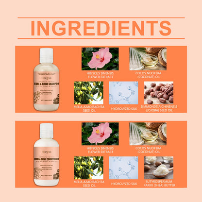 Hoegoa Coconut Hair Care Set Hydrating Curl Elasticity & Volumizing Shampoo/Conditioner,  Moisture-Rich Repair Treatment