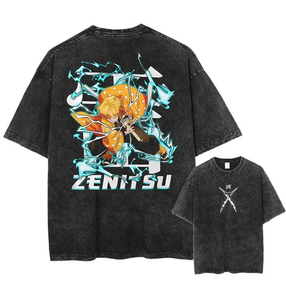 Demon Slayer Uzui Tengen Anime T Shirt Men Cotton Vintage Washed Tshirt Women Oversized Harajuku Streetwear Tshirt Casual Tops