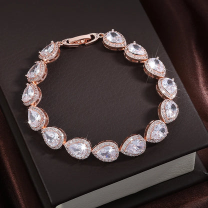 ZAKOL Classic Geometric Water Drop CZ Bracelet for Women Bridal Gorgeous Buling Zircon Party Wedding Jewelry