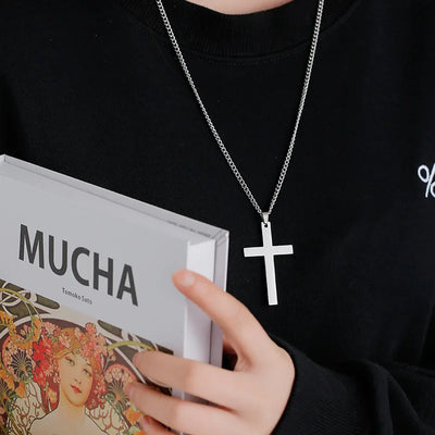 Fashion Stainless Steel Cross Pendant Necklace Unisex Punk Hip Hop Link Chain Charm Jewelry for Boys Girls Cool Gift