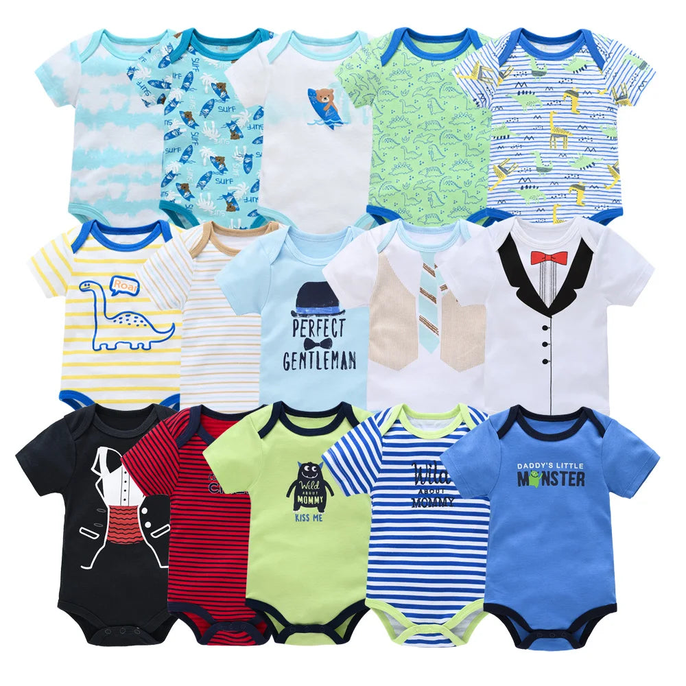 3 Pcs/set New Baby Boy Clothes Summer 100%Cotton Blue Grey Tie Print Three Piece Short Sleeve Bodysuit vetements bebe For 0-12M