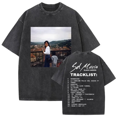 Limited Rapper Eladio Carrion Album Cover Washed Vintage T-shirt Summer Men Women Hip Hop Oversized Street Crewneck T Shirt Tops