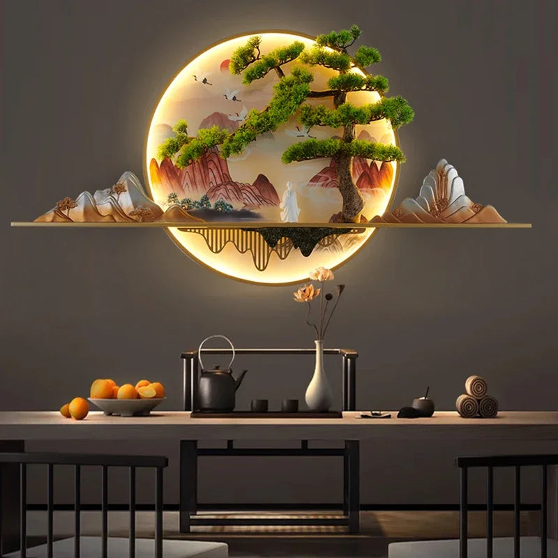 ANITA Modern LED Wall Picture Light Inside Creative Chinese Pine Landscape Mural Sconces Lamp for Home Living Bedroom Study