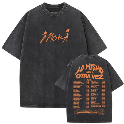 Limited Rapper Mora Washed Vintage T-shirt Lo Mismo De La Otra Vez Tour 2025 T Shirts Men Women Hip Hop Fashion Pop Music Tshirt