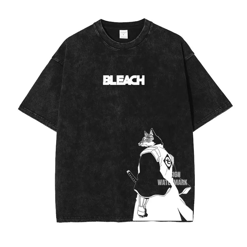 Anime Zaraki Kenpachi T Shirts Oversized Vintage Washed B-Bleach T-shirt Manga Kurosaki Ichigo T Shirt Renji Uryuu Tops Tees Man