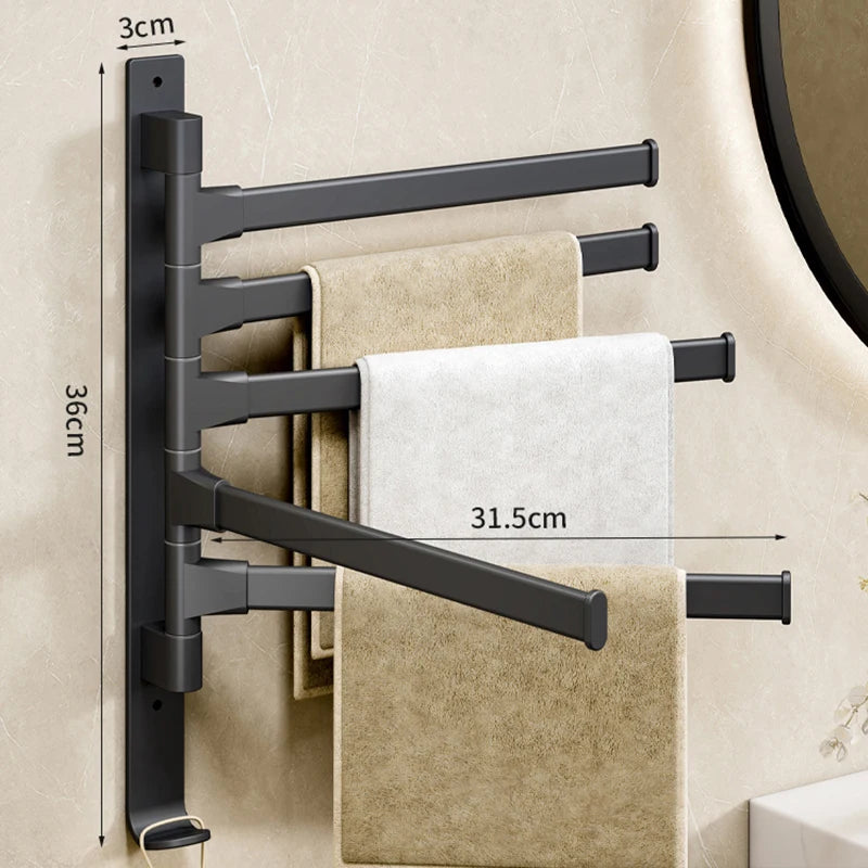 Bathroom Towel Rack Rotatable Towel Holder Space Aluminum 2/3/4/5-Bar Towel Hanger Kitchen Shelf Paper Hanging Wall Mounted