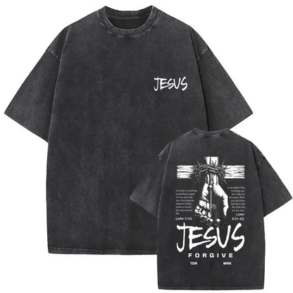 Christian Religious Jesus Forgive Them Father Vintage Washed Y2k Tshirt Men Clothing New in Top & Tees Mens T-Shirt 61327