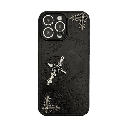Luxurious Three-dimensional Cross Kroxin PU Leather Printed Grand Phone Case for iPhone 16 15 14 Plus 13Pro Max Protective Cover