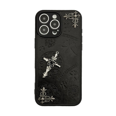 Luxurious Three-dimensional Cross Kroxin PU Leather Printed Grand Phone Case for iPhone 16 15 14 Plus 13Pro Max Protective Cover