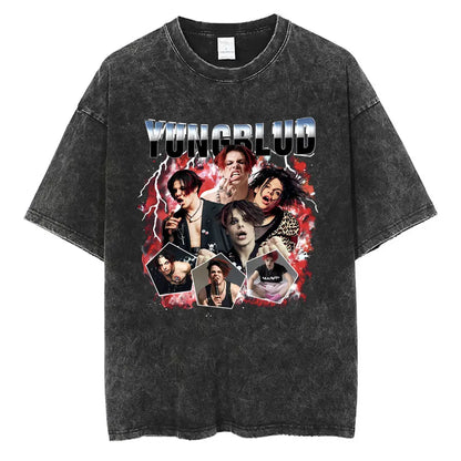Washed Vintage Rocker Yungblud IDOLS Album Tour Double Sided Print T-shirts Men Women Fashion Hip Hop Rock Short Sleeve T Shirts