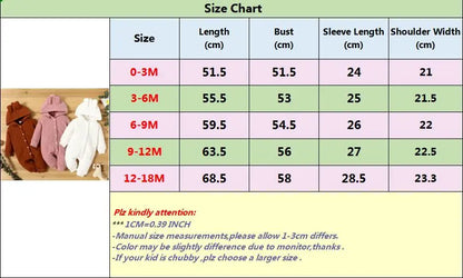 Autumn Winter Newborn Baby Romper Boys Girls Lovely Ears Hooded Long Sleeve Infant Bodysuit Warm Jumpsuit Toddler Girl Clothes