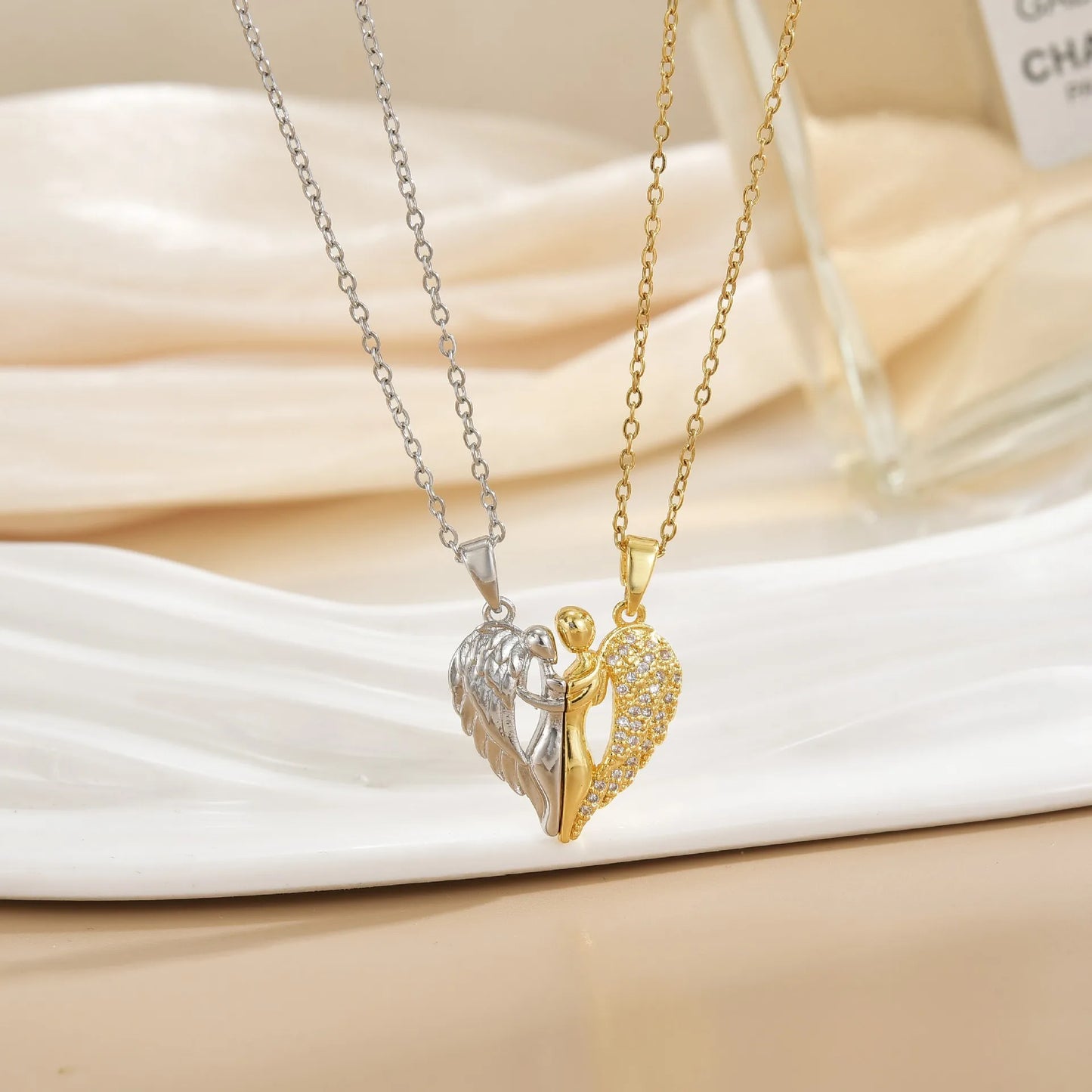 Couples Magnetic Necklaces Sun and Moon Angel Hug Heart Pendant Friendship Matching Necklaces for Birthdays Anniversaries