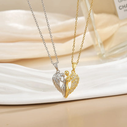 Couples Magnetic Necklaces Sun and Moon Angel Hug Heart Pendant Friendship Matching Necklaces for Birthdays Anniversaries