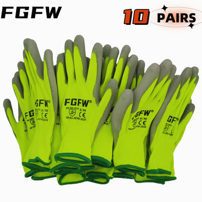 10 Pairs PU Coated Work Gloves – Lightweight, Durable Safety Gloves (EN 388/ISO20471 Certified)