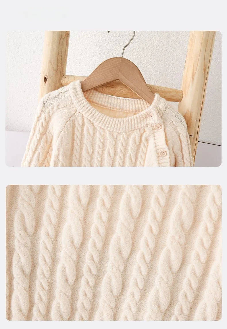 Toddler Baby Clothes Cable Romper 0-24M Newborn Boys Girls Warm Knitted Onesie Elastic Cuff Button Side Autumn Casual Jumpsuit