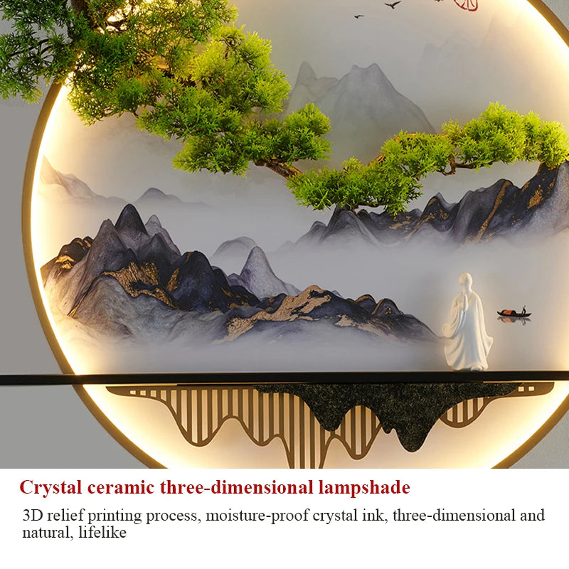 PLLY Modern Wall Picture Light Inside Creative Chinese Landscape Mural Sconces Lamp LED for Home Living Bedroom Study