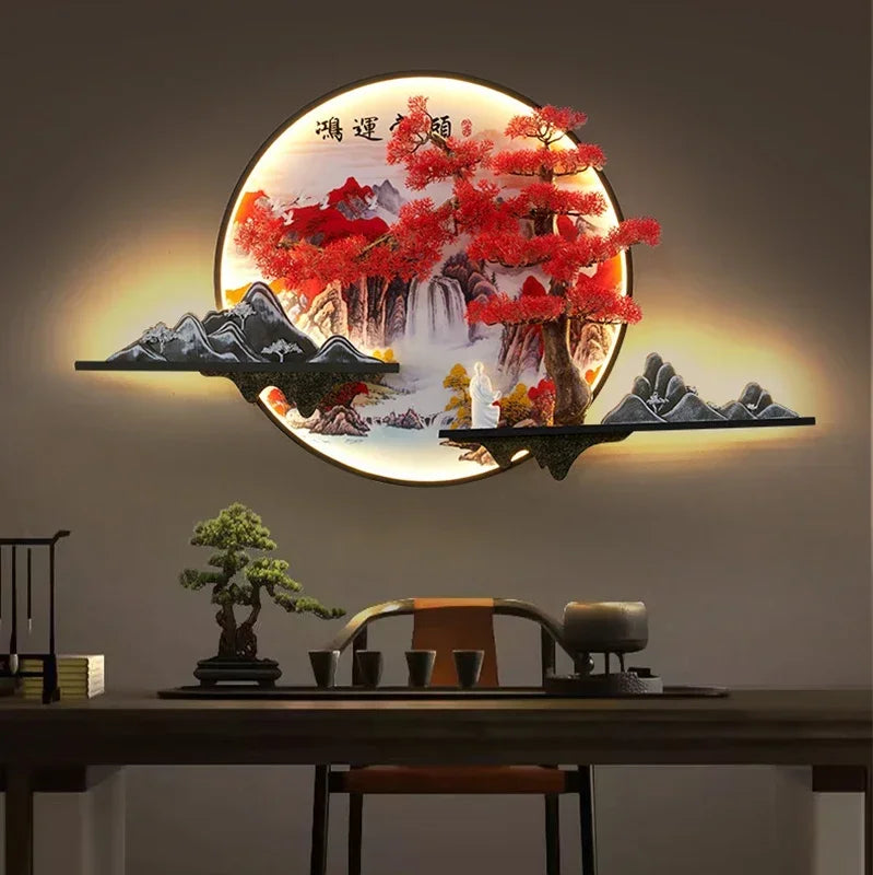 GISELLE Modern Picture Wall Light LED Chinese Creative Landscape Pine Mural Lamp For Home Living Room Study Bedroom Decor