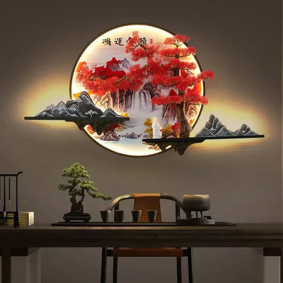 GISELLE Modern Picture Wall Light LED Chinese Creative Landscape Pine Mural Lamp For Home Living Room Study Bedroom Decor