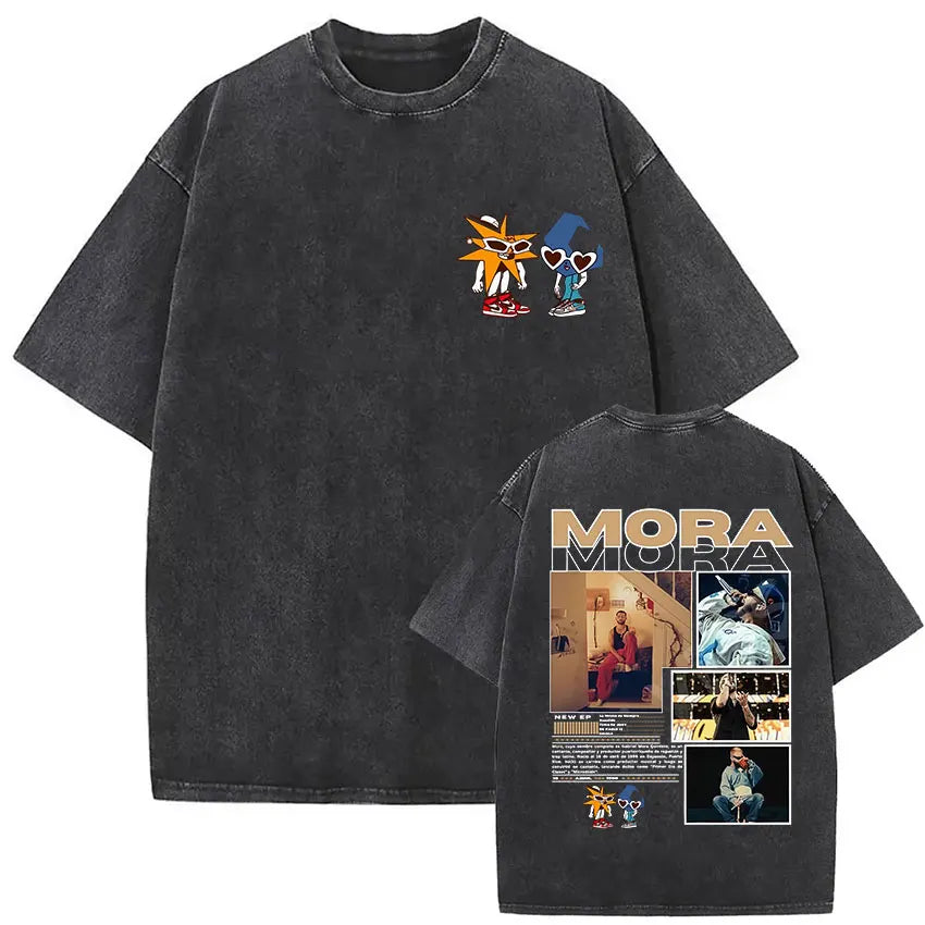 Limited Rapper Mora Washed Vintage T-shirt Lo Mismo De La Otra Vez Tour 2025 T Shirts Men Women Hip Hop Fashion Pop Music Tshirt