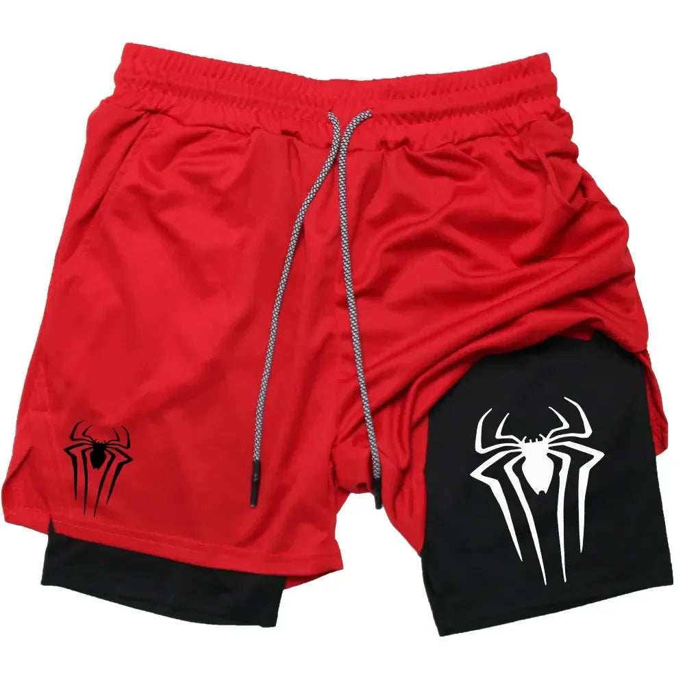 Men's  sports shorts,  spider print  compression shorts , informal, training, running, 2-in-1, Y2K order shipped directly