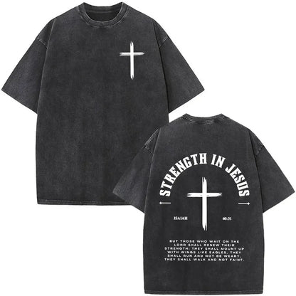 Christian Jesus Faith Over Fear Bible Verse Washed T-shirts Men Women Fashion Vintage Oversized T Shirts Harajuku Cotton T-shirt