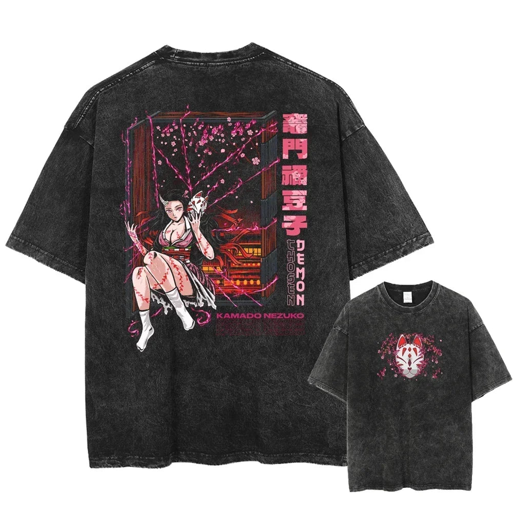 Demon Slayer Uzui Tengen Anime T Shirt Men Cotton Vintage Washed Tshirt Women Oversized Harajuku Streetwear Tshirt Casual Tops