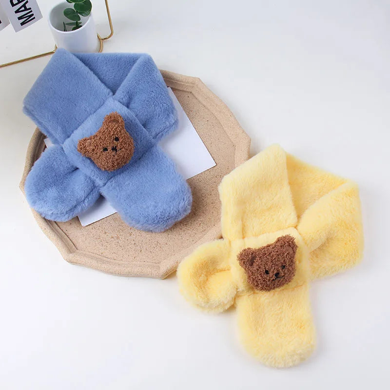 2023 Autumn Winter Soft Plush Children Scarf Cute Cartoon Girl Baby Thick Warm Scarf Outdoor Kids Neckerchief Baby Accessories