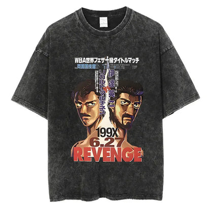 Vintage Cotton Washed T-Shirt Anime Hajime No Ippo Kamogawa Boxing Gym Loose T Shirts Men Women Y2K Hip Hop Summer Top Tee