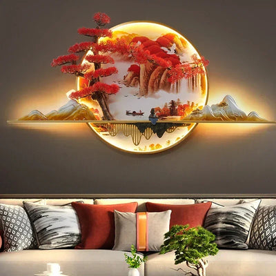 GISELLE Modern Picture Wall Light LED Chinese Creative Landscape Pine Mural Lamp For Home Living Room Study Bedroom Decor