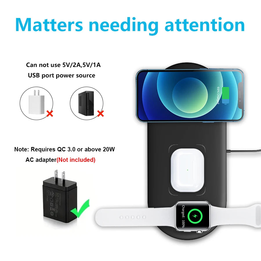 300W 3 In 1 Wireless Charger Stand Pad Super Fast Charging Dock Station for Apple Devices iPhone 16 15 14 13 iWatch 1-9 Airpods