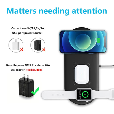 300W 3 In 1 Wireless Charger Stand Pad Super Fast Charging Dock Station for Apple Devices iPhone 16 15 14 13 iWatch 1-9 Airpods