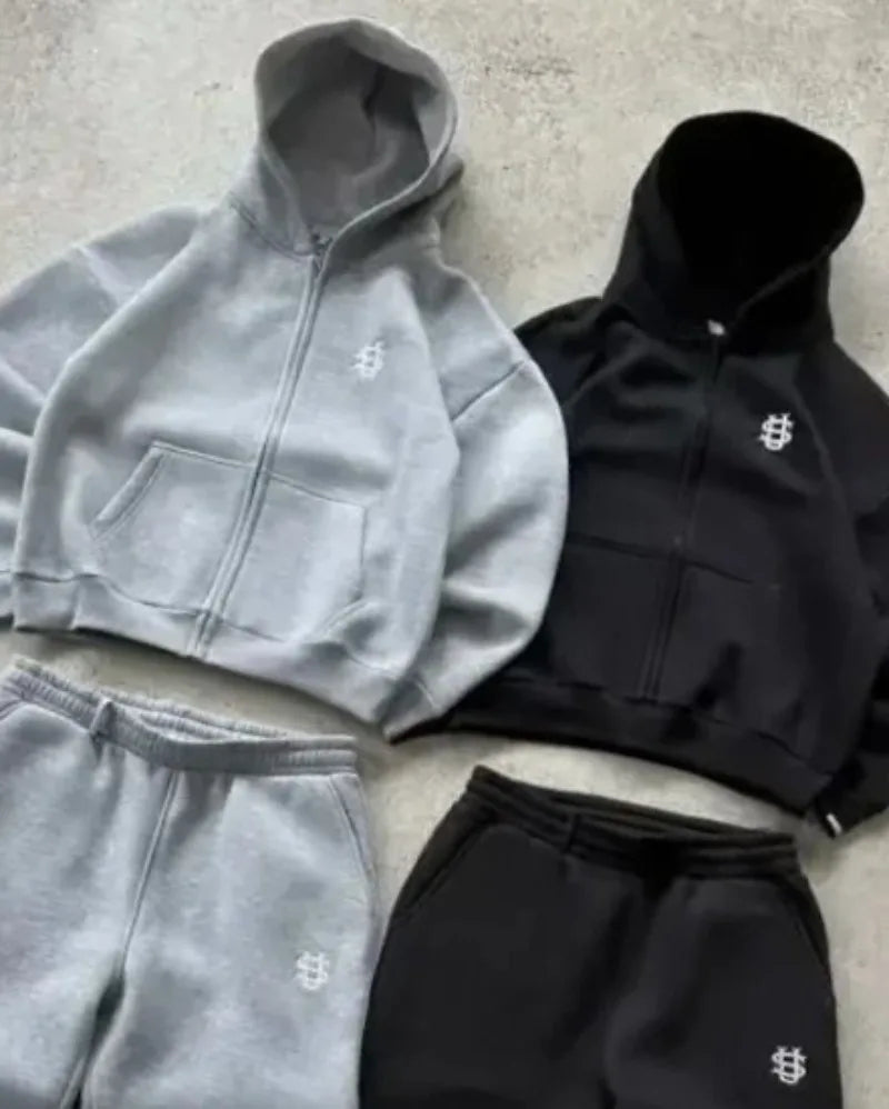 American high street punk hip-hop dollar logo embroidered sportswear men set Y2K new Gothic top hoodie couple casual sportswear