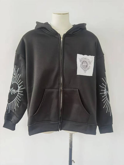 Juspinice Korean Fashion New Printed Hoodie Short Hoodie 2025 New Versatile Zipper Cardigan Jacket Male Clothing